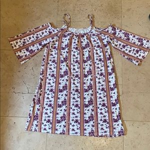 Boho Cold Shoulder Bell Sleeve Floral Shift Dress Festival Cottagecore Sz Small